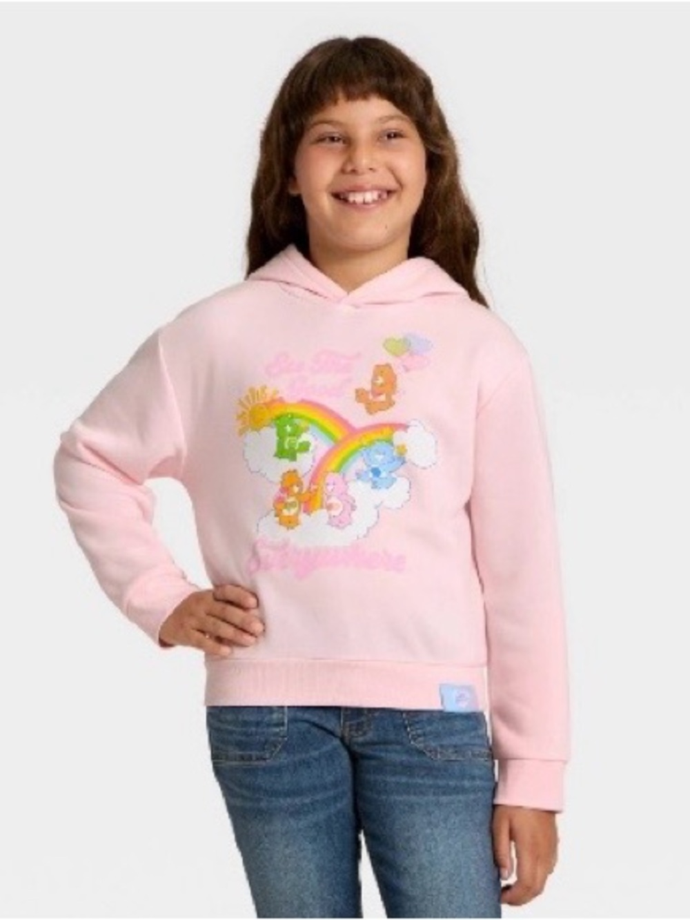 Girls' Care Bears Hooded Fleece Graphic Sweatshirt, Light Pink, Size M, NWT!